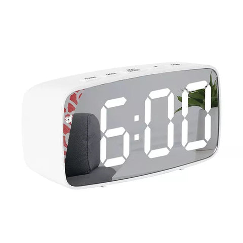 Mon radio réveil  Blanc sur Blanc avec miroir clair Horloge réveil digital
