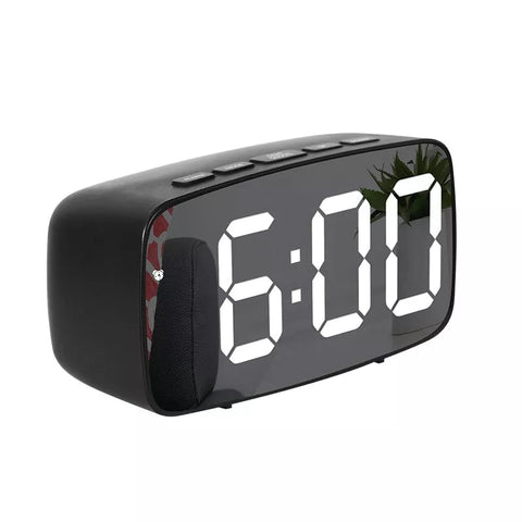 Mon radio réveil  Blanc sur Noir avec miroir clair Horloge réveil digital